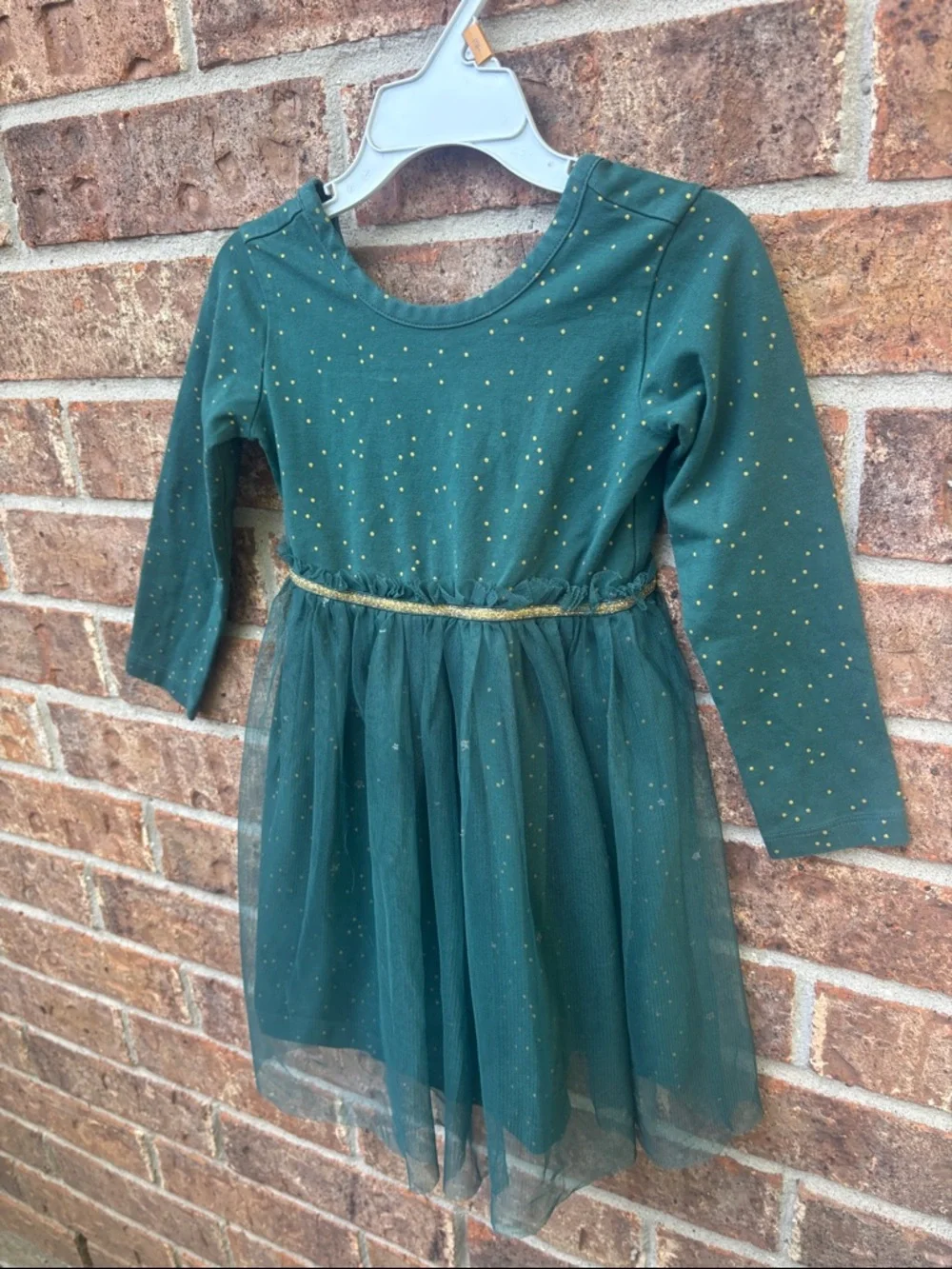 Hanna Andersson Forest Green & Gold Sparkle Tulle Dress